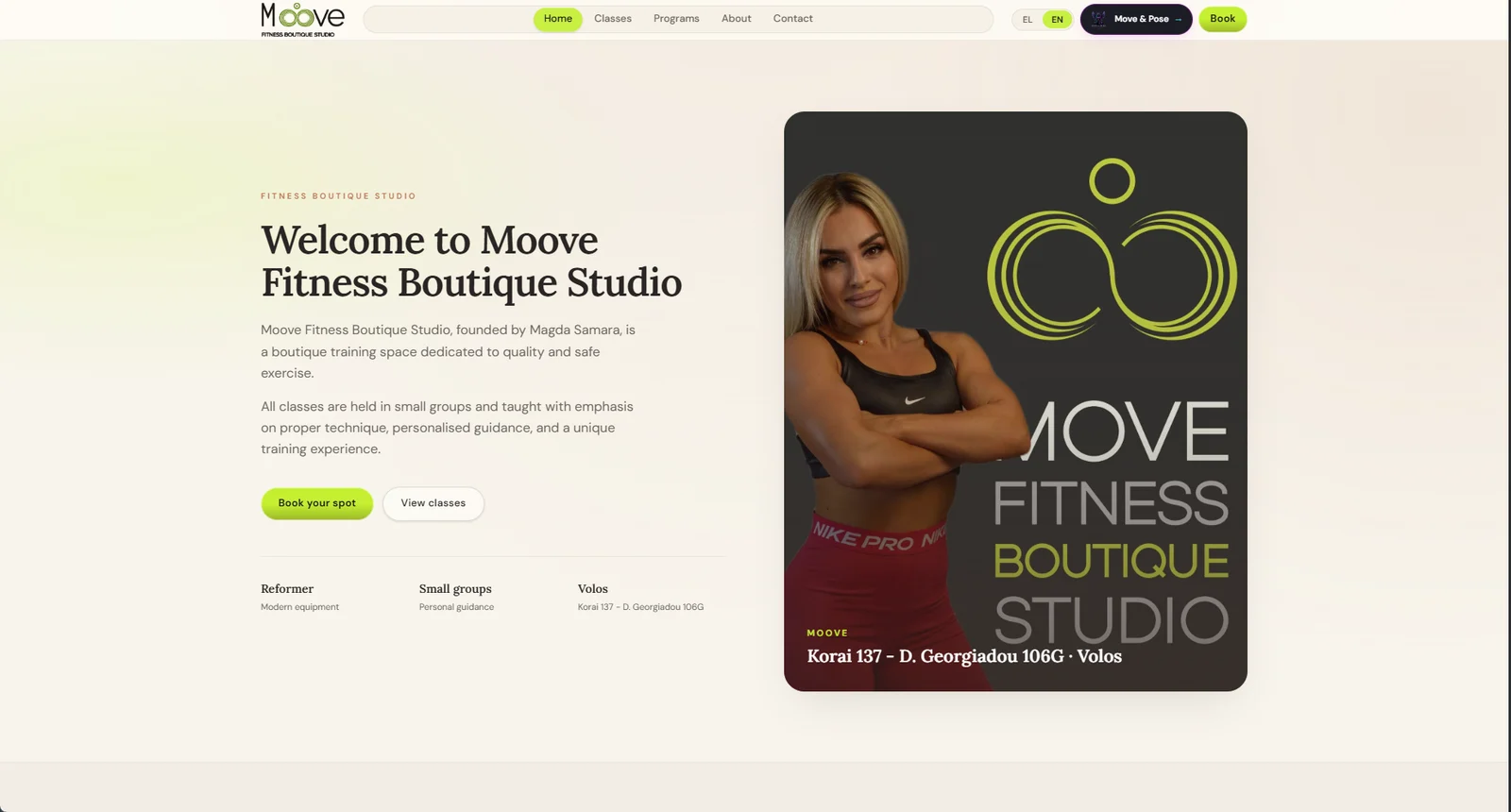 Moove Fitness Boutique Studio homepage